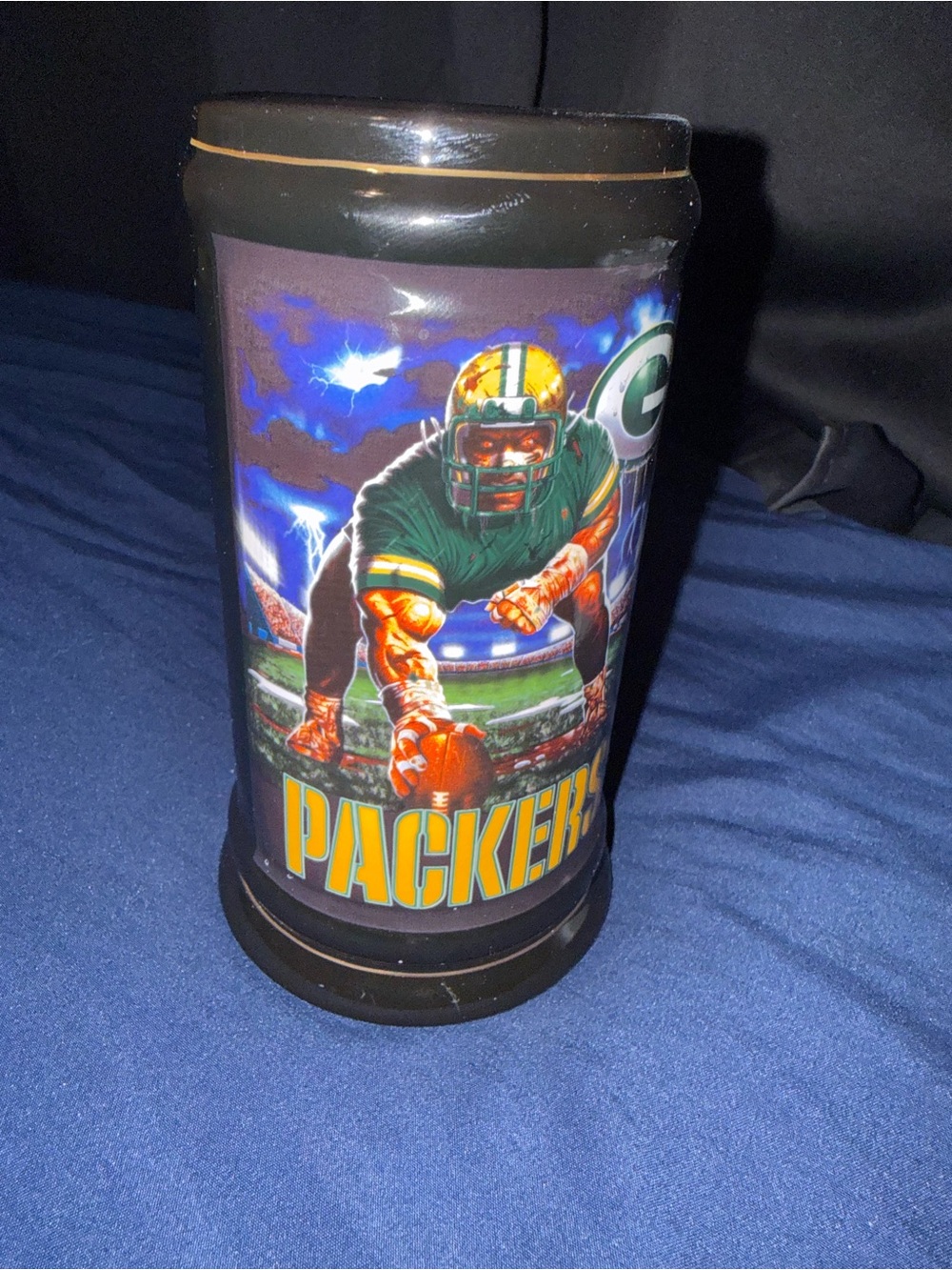 Green Bay Packers NFL Ceramic Beer Mug With Football Style Handle Vintage NEW